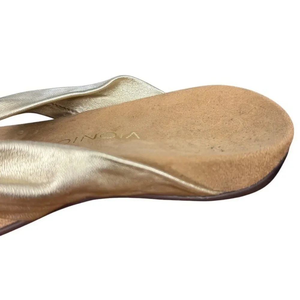 Vionic Pippa Gold Knot Thong Sandals Slide Slip On Casual Flats Shoes Leather 7 - Picture 4 of 16